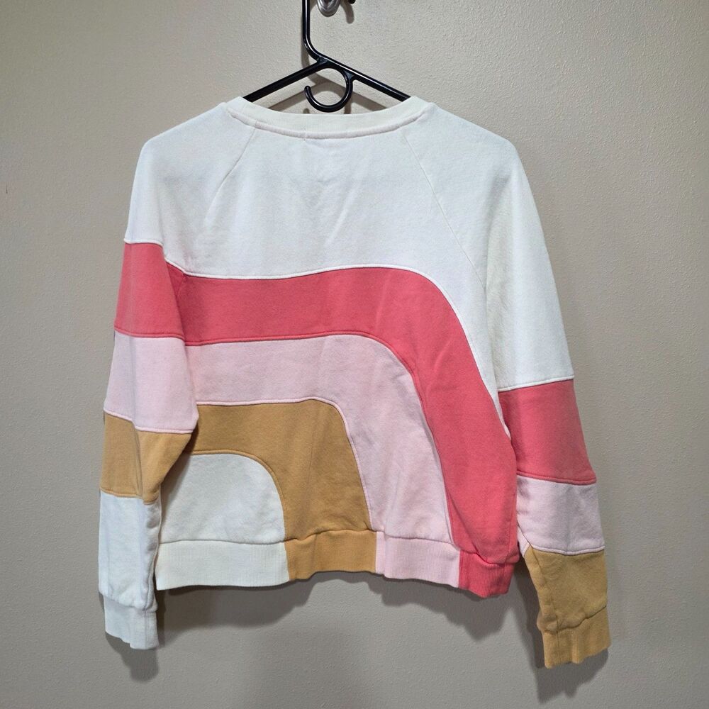 Marine Layer Colorblock Cropped Sweatshirt Rainbow Wave Soft Fleece Pullover M - Picture 3 of 7
